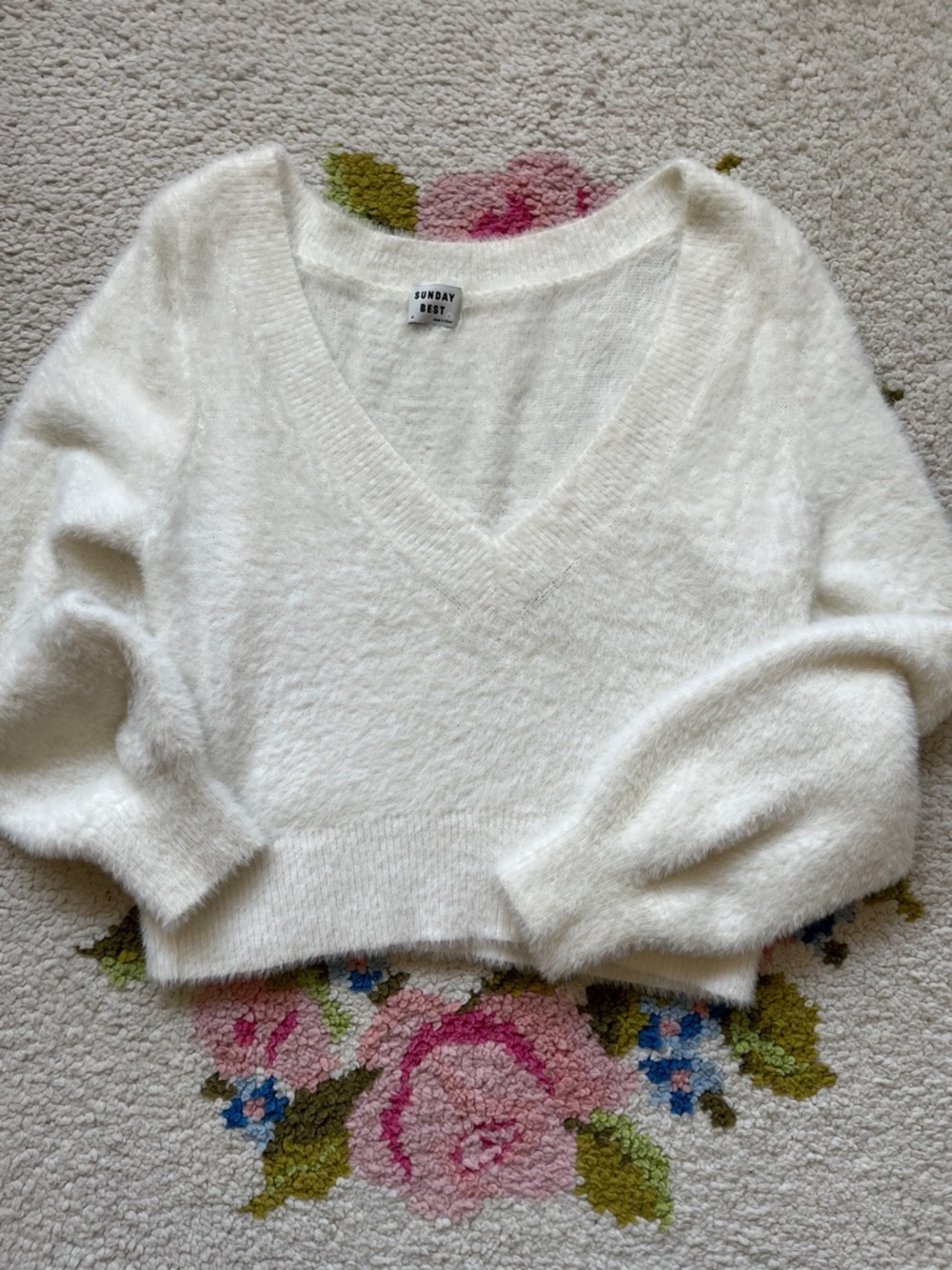 Aritzia: Sunday Best Cream V-Neck Fuzzy Knit Sweater